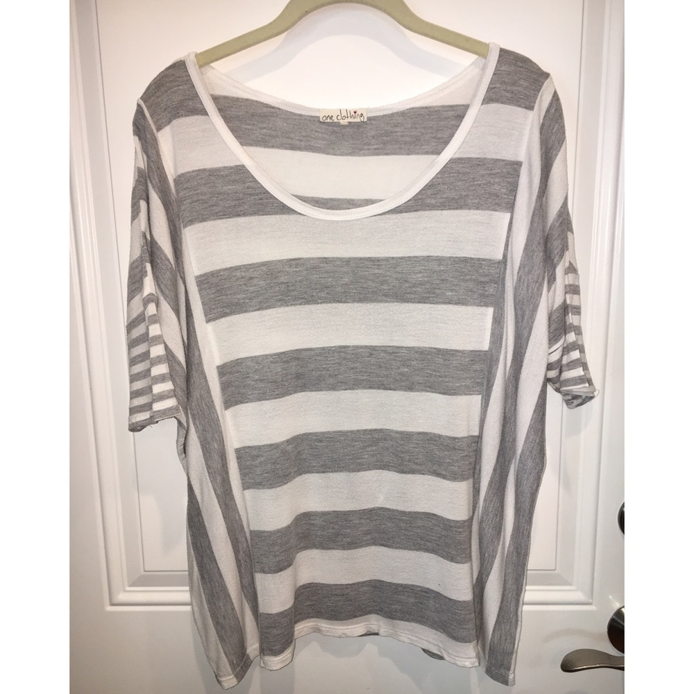 Grey and white strips short sleeve shirt